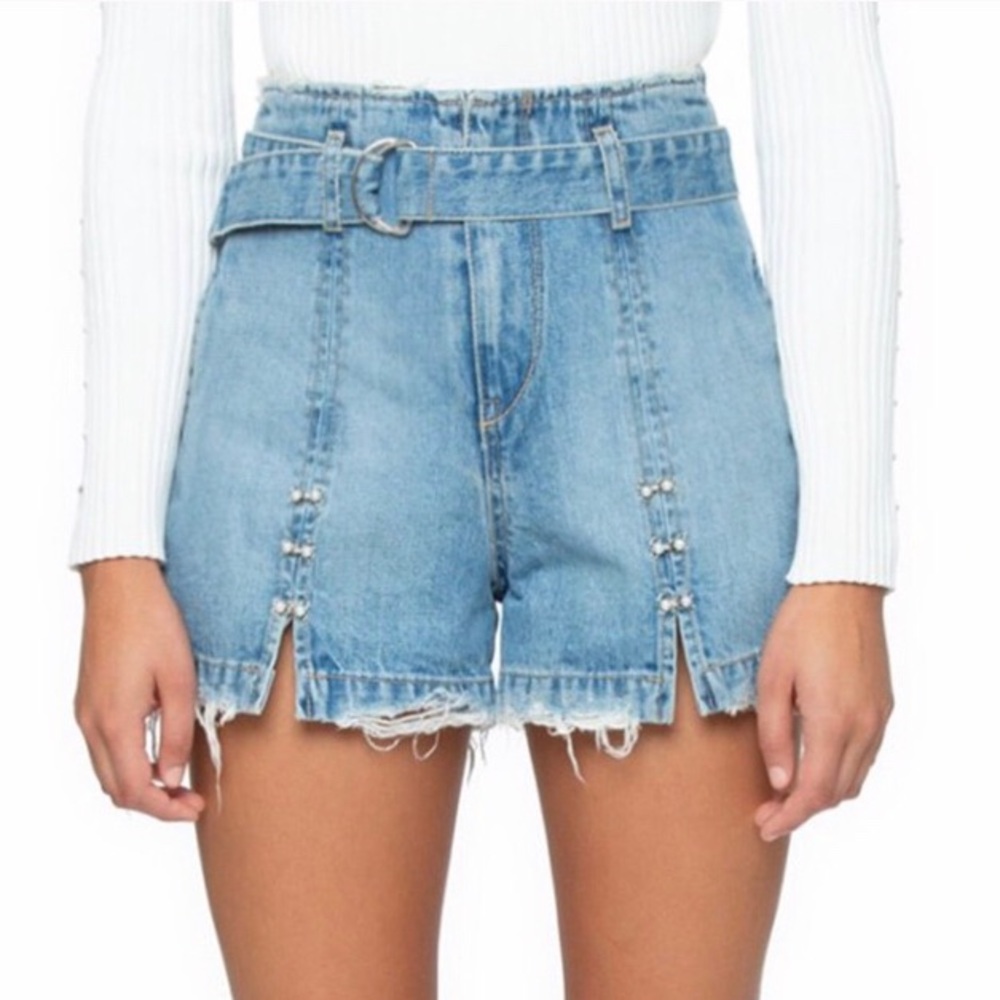 JONATHAN SIMKHAI BELTED PEARL HOOK & EYE SHORTS